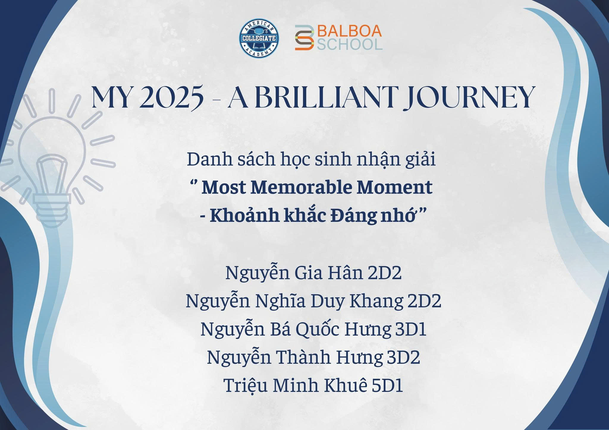 CHÚC MỪNG CÁC CON ĐẠT GIẢI CUỘC THI TIẾNG ANH “MY 2025 – HÀNH TRÌNH RỰC RỠ”
